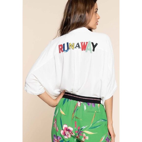Hanita Sequin Runaway Button Down Shirt Blouse Women M White Embellished Preppy - Picture 1 of 9